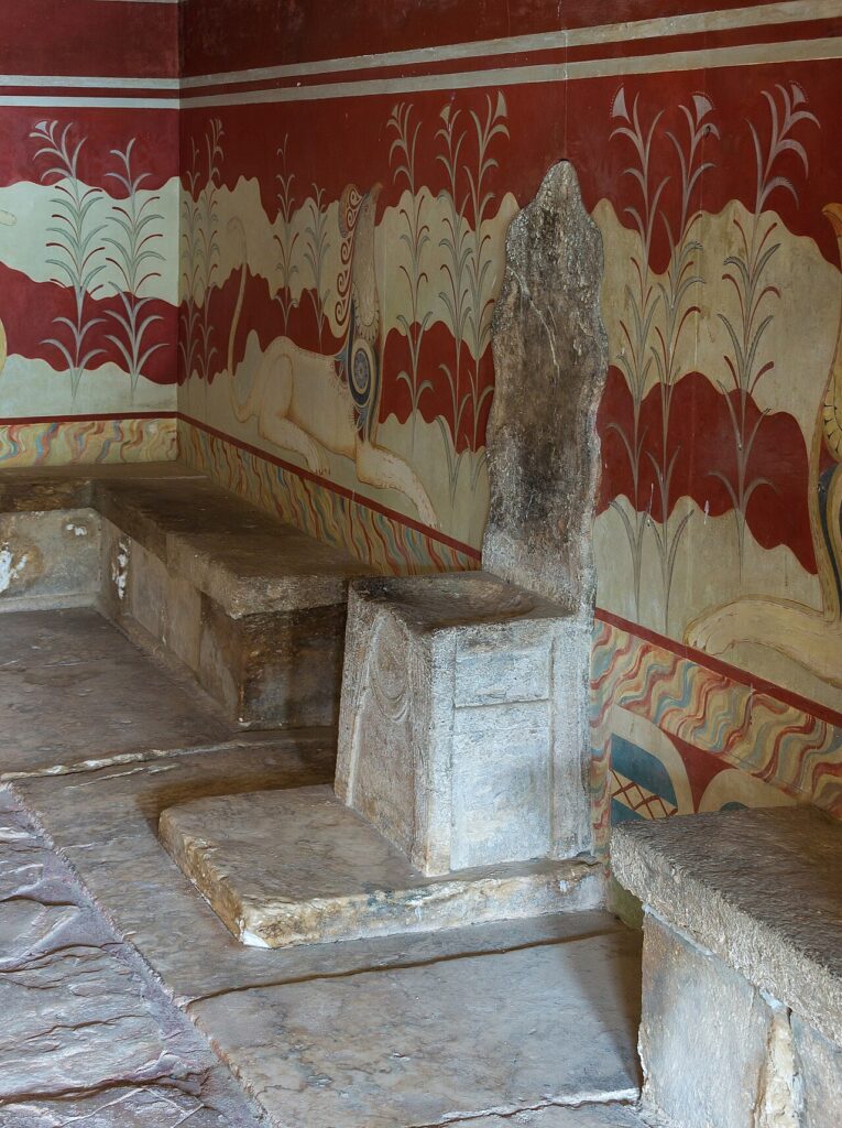 The alabaster throne in the Throne Room of Knossos